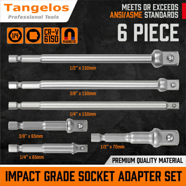 6 pc 6" & 3" Impact Grade Socket Adapter Set 1/4" 3/8" 1/2" Drive 1/4" Hex Shank