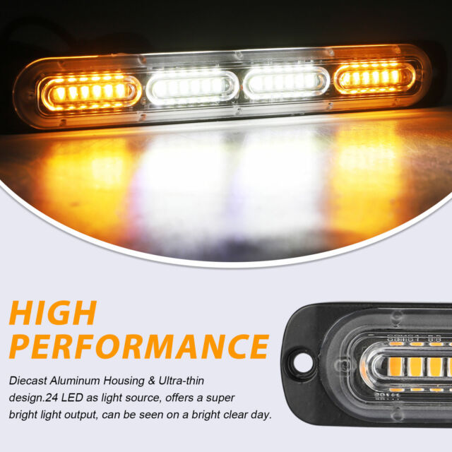 2PCS Amber/White 24LED Car Truck Emergency Warning Hazard Flash Strobe Light Bar