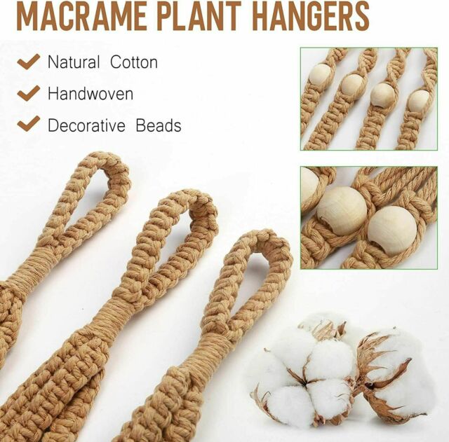 3x Macrame Plant Hangers Indoor Outdoor Hanging Basket Planter Flower Pot Holder