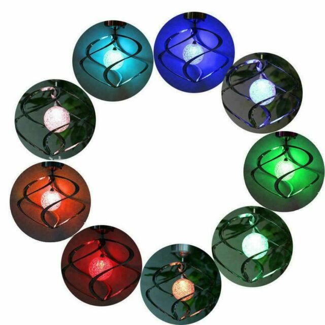 Solar Powered Spiral Wind Spinner Color Changing LED Light Wind Chimes Lamp Yard